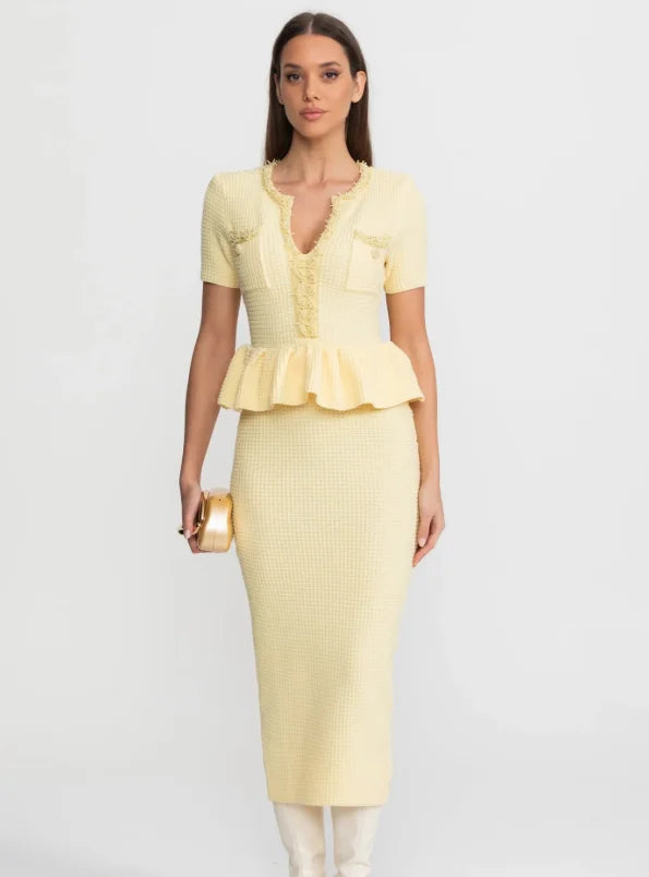 2026 Women New Ruffle Midi Dress V Neck Solid Color Bodycon Office Lady Dresses Short Sleeves 2026 Elegant Party Formal Vestidos