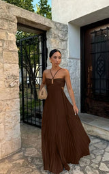 Blue Pleated Halter Long Dress Women's Solid Sleeveless Backless Lace-up Maxi Dress Summer Beach Vacation Evening Party Vestidos