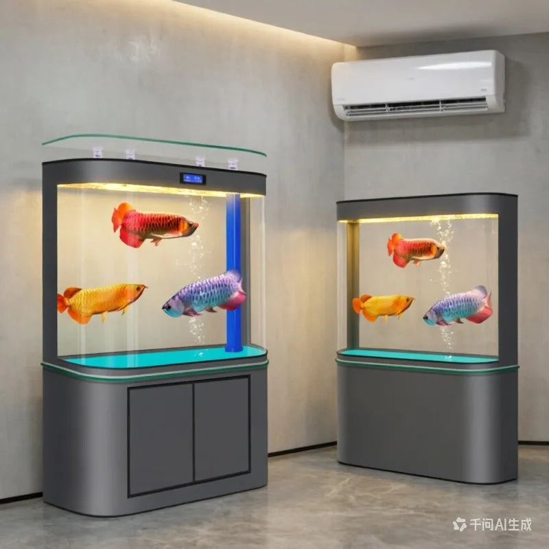 All-in-One AquariumLarge Bottom Filter Aquarium With Smart Display Solid Wood Cabinet RGB Light Automatic Filtration SystemFish