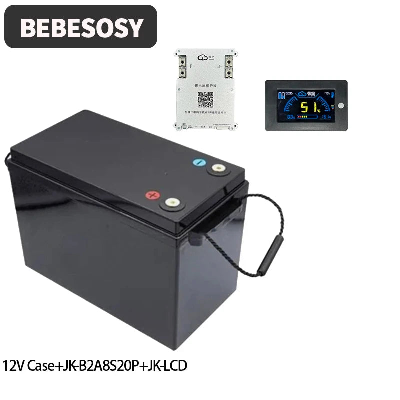 Case 12V 280AH DIY Battery Case Portable Battery Box 230AH 4S Optional 200A BMS 2A Active Balance TFT LCD Tape Bolt For RV