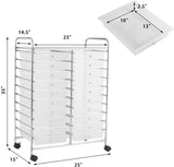 20-Drawer Utility Cart on Wheels, Semi-Transparent Mobile Organizer for Office, School, Tools & Crafts