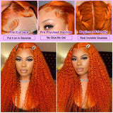 8-22Inch Deep Wave Bob Ginger Orange Lace Front Wigs Bob Human Hair Wig