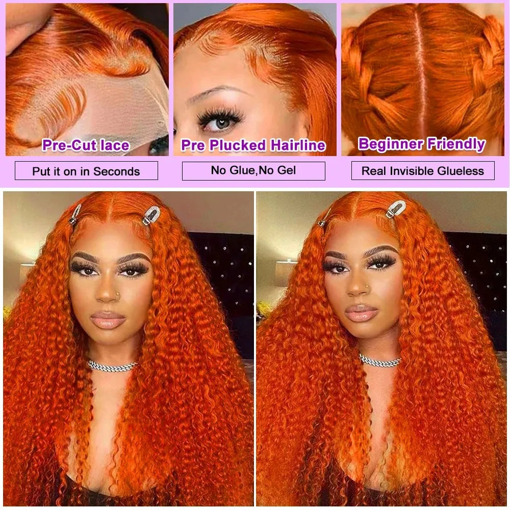 8-22Inch Deep Wave Bob Ginger Orange Lace Front Wigs Bob Human Hair Wig