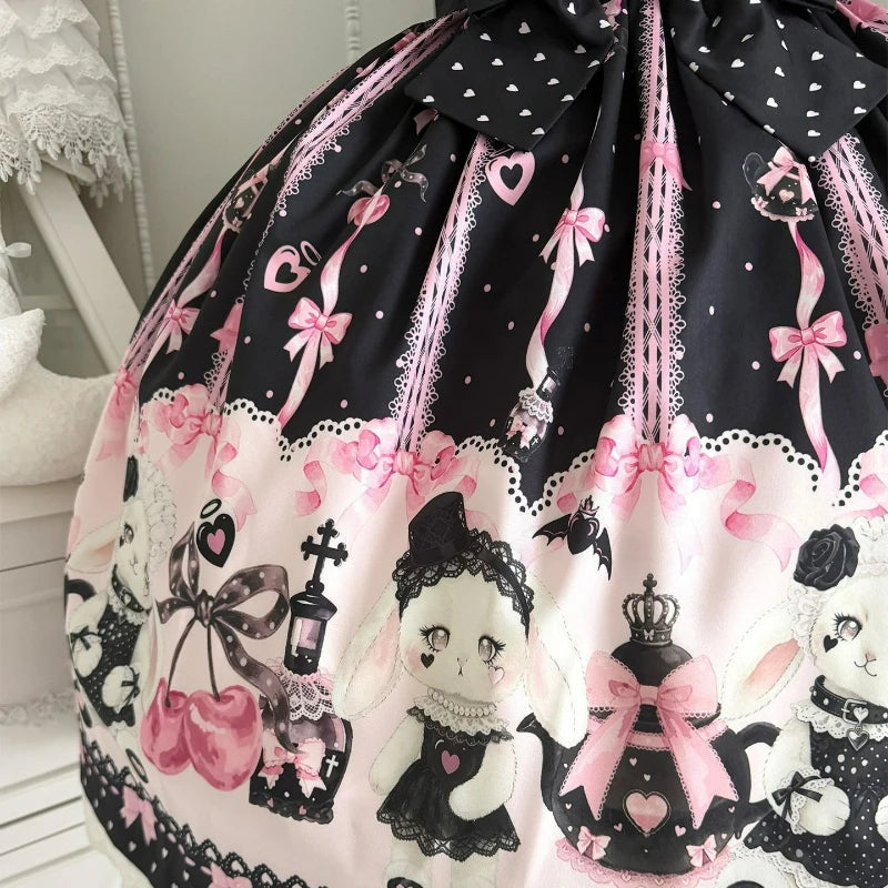 Japanese Kawaii Lolita Style Jsk Dress Women Sweet Cute Bow Lace Ruffles Party Mini Dresses Gothic Y2k Sleeveless Princess Dress