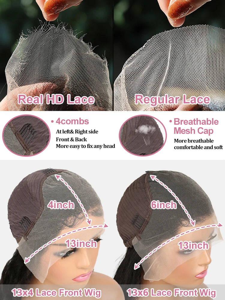 40 42 Inch Highlight Deep Wave 13x6 HD Lace Frontal Wig Human Hair Honey