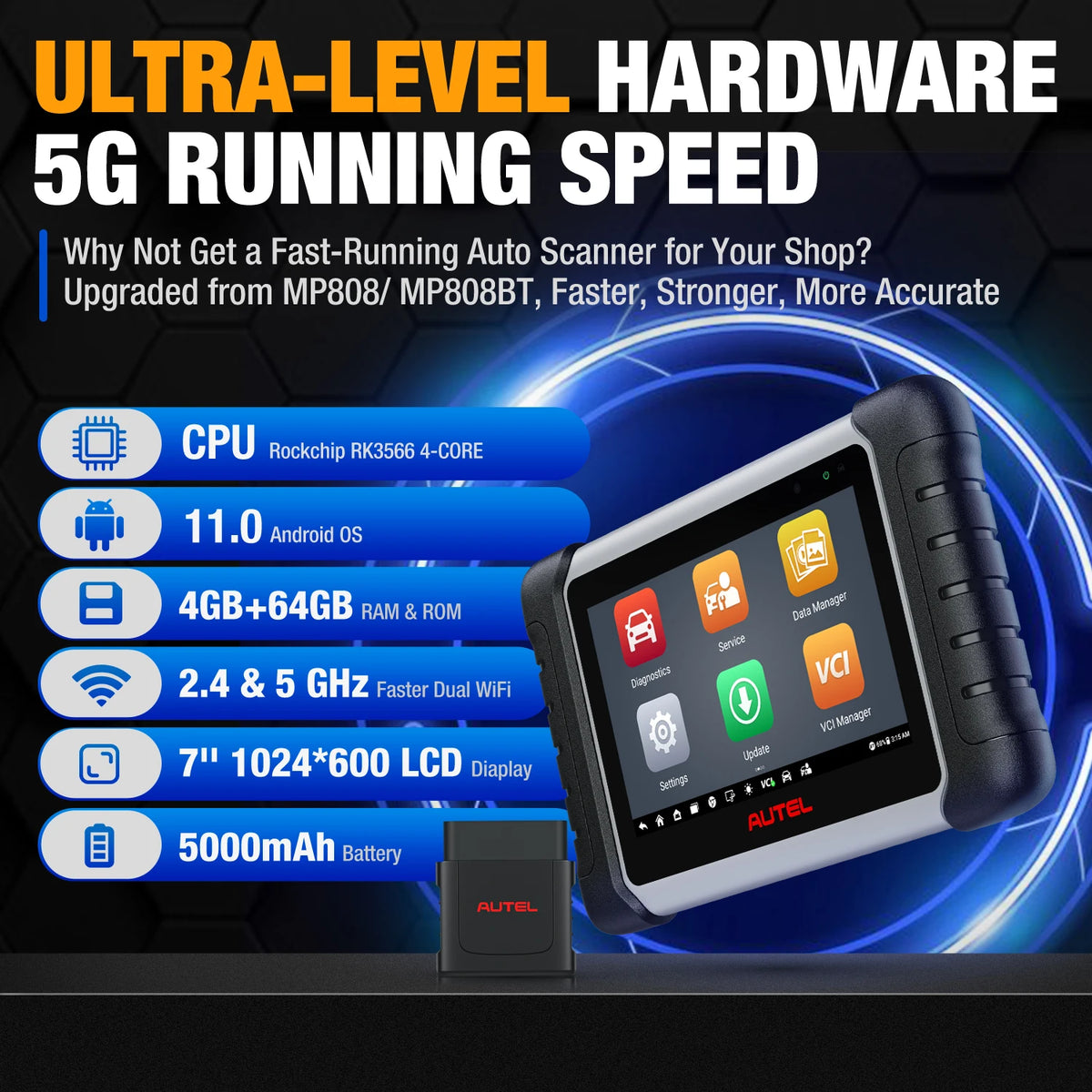 Autel MaxiPRO MP808BT PRO OBD2 Scanner Car Diagnostic Tool Advanced ECU Coding, Active Test Android 11 PK DS808 MP808S MP808BT
