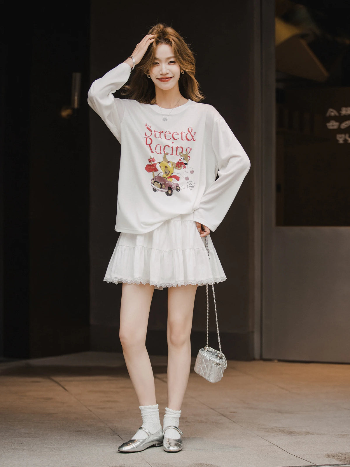XIAOGULI Lyocell Cotton Long Sleeve T-Shirt Women Autumn New Breathable Cartoon Printed Tees White Versatile Layering Top