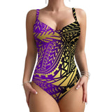 Customized Pattern Printed Halter One-Piece Women'S Beach Bikini With Samoan Gathered And Soft-Fitting Tribal Design Swimsuit