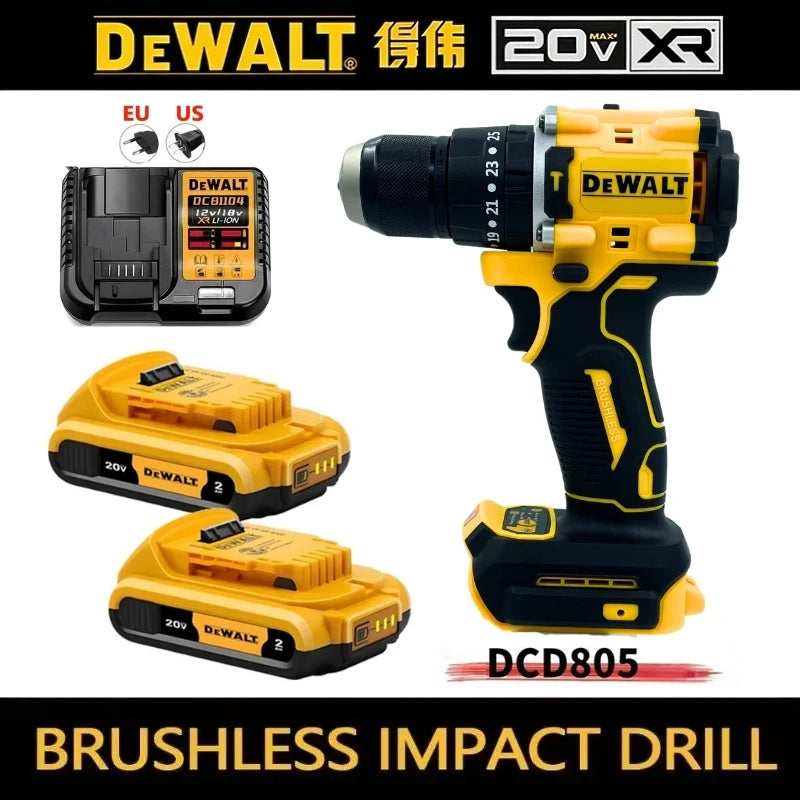 DEWALT DCD805 20V Power Tools, Brushless Impact Drill Cordless Electric Screwdriver, Optional 2Ah 6Ah Lithium Battery Tool Set