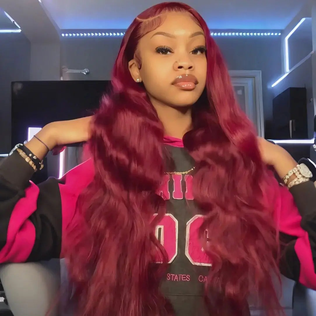 30 40 Inch 99J Burgundy Hd Lace Frontal Wig 13X6 250 Density Brazilian Body Wave Human Hair Wig Red Colored Hd Lace Front Wigs