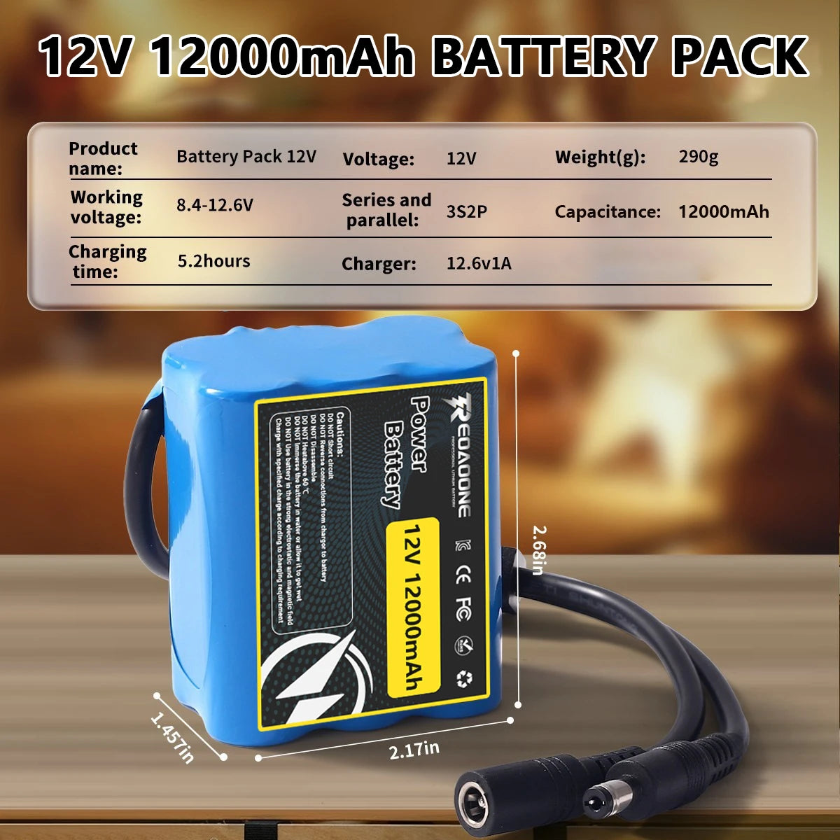 12V 12000mAh Rechargeable Lithium Ion Battery Pack 3S2P with BMS Protection for LED Strip Light Toy Car Security System