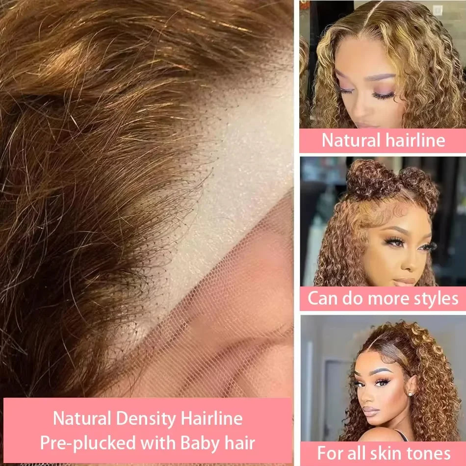 Highlight Ombre Bob Wig Human Hair Curly Short 5X5 Hd Lace Closure Wig