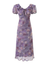 Chu Sau beauty Women New Fashion Sweet Polka Dot Print Chic Ruffles Midi Dress French V-Neck Puff Sleeve Vintage Party Dresses