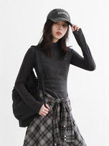 CHIC VEN New Women T-Shirts Solid Slim Half High Neck Pullover Basic Long Sleeved Tees Female Top Sports Spring Autumn 2025