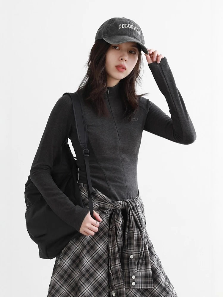 CHIC VEN New Women T-Shirts Solid Slim Half High Neck Pullover Basic Long Sleeved Tees Female Top Sports Spring Autumn 2025
