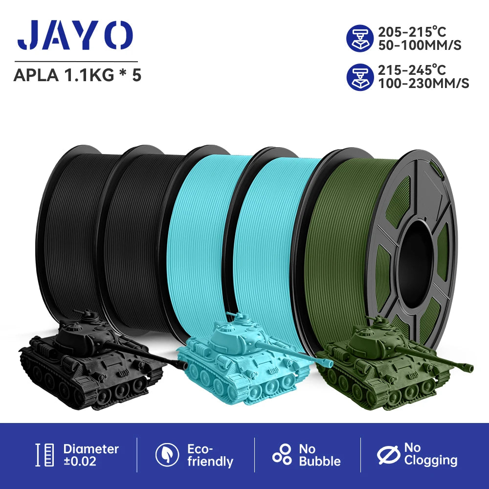 JAYO 3D Printer Filament  PETG PLA HSMPETG PLA PLUS 1.75mm 5Rolls 3D Printing Materials for 100% No Bubble &FDM 3D Pen DIY Gift