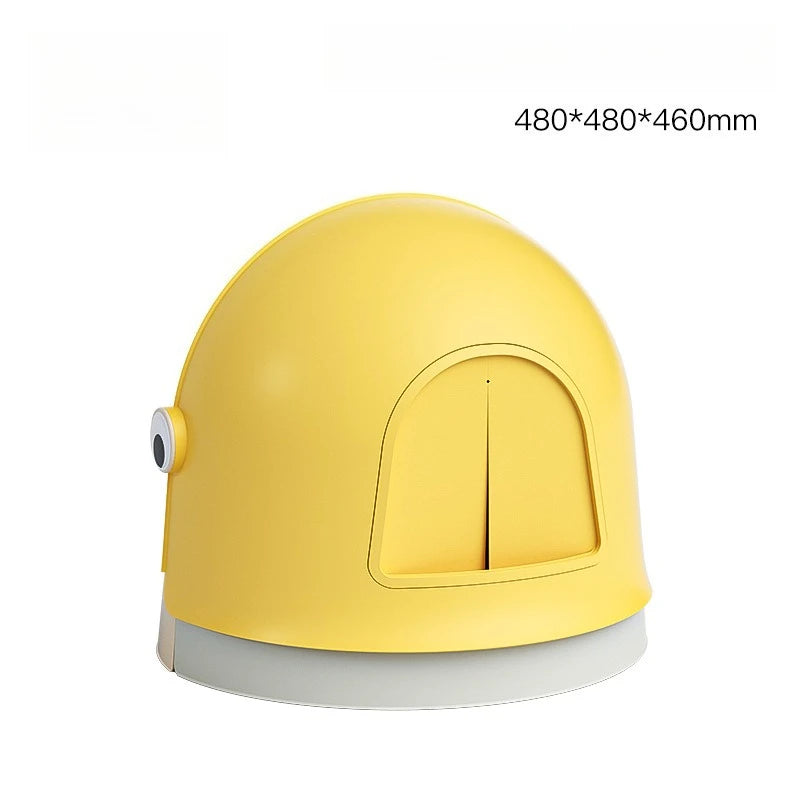 Large Enclosed Cat Litter Box with Cute Duck Design Odor Control Easy to Clean Semi-Open Hooded Pet Toilet with Raised Back Wall