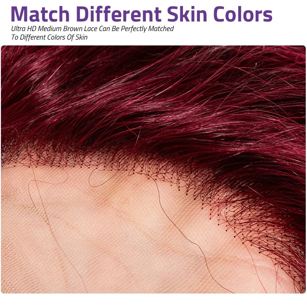 99j Burgundy Lace Frontal Human Hair Wig 250 Density Pre Plucked Red
