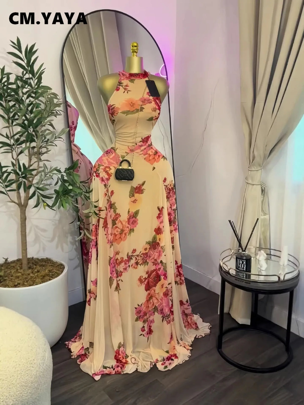 GLCMYAYA 2026 New Women O-neck Sleeveless Floral Print Mermaid Maxi Dress Evening Birthday Beach Sexy Night Party Long Dresses