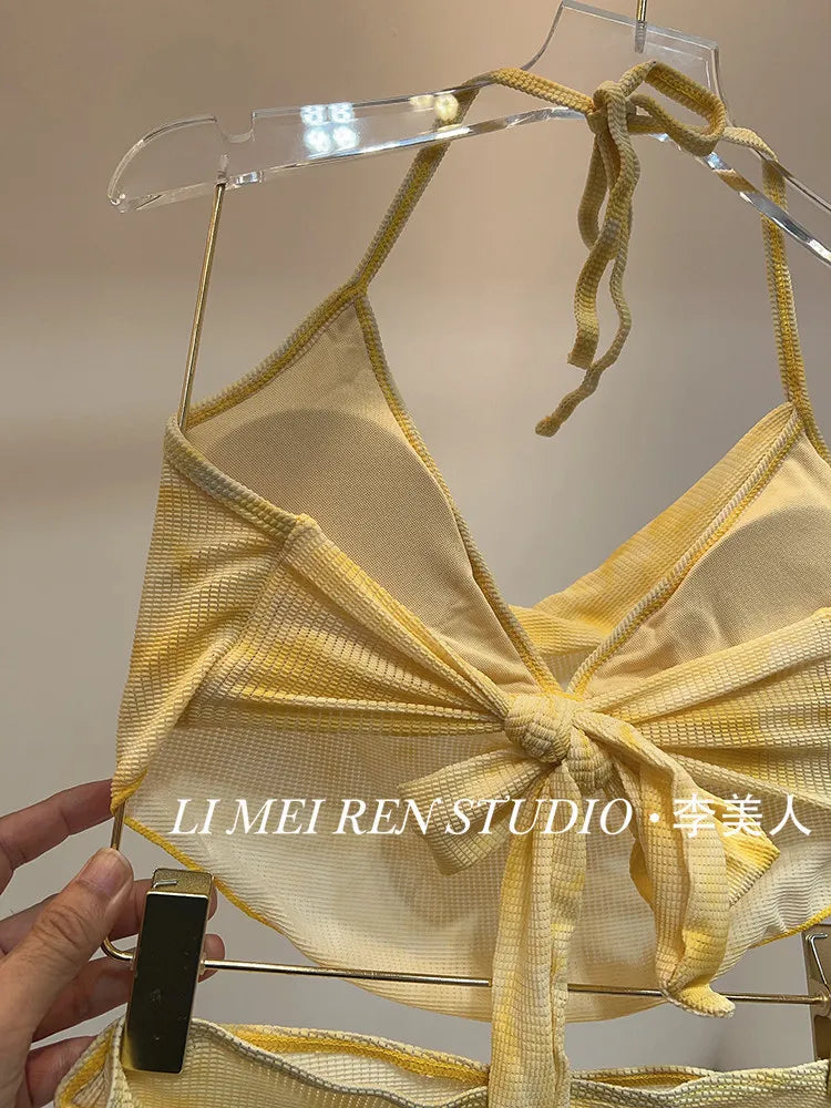 New Yellow camisole bikini skirt style split swimsuit women's suit