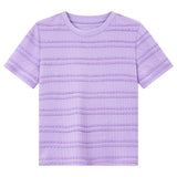 VIMLY Women's Office Short Sleeve T-Shirt 2026 Summer Tee Minimalist Textured Lace Stripe Patch Loose Casual Crew Neck Top A1832