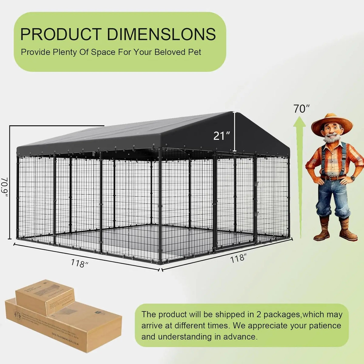 Gotland Dog Kennel Outdoor 10 x10 x6 FT, Dog Cage Outdoor for Medium/Large Dogs with Waterproof Roof Double Secure Locks Ground