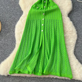 YuooMuoo Brand Fashion Single-breasted Knitted Summer Dress Women Vintage Pockets A-line Long Shirt Dress Chic Vacation Robes