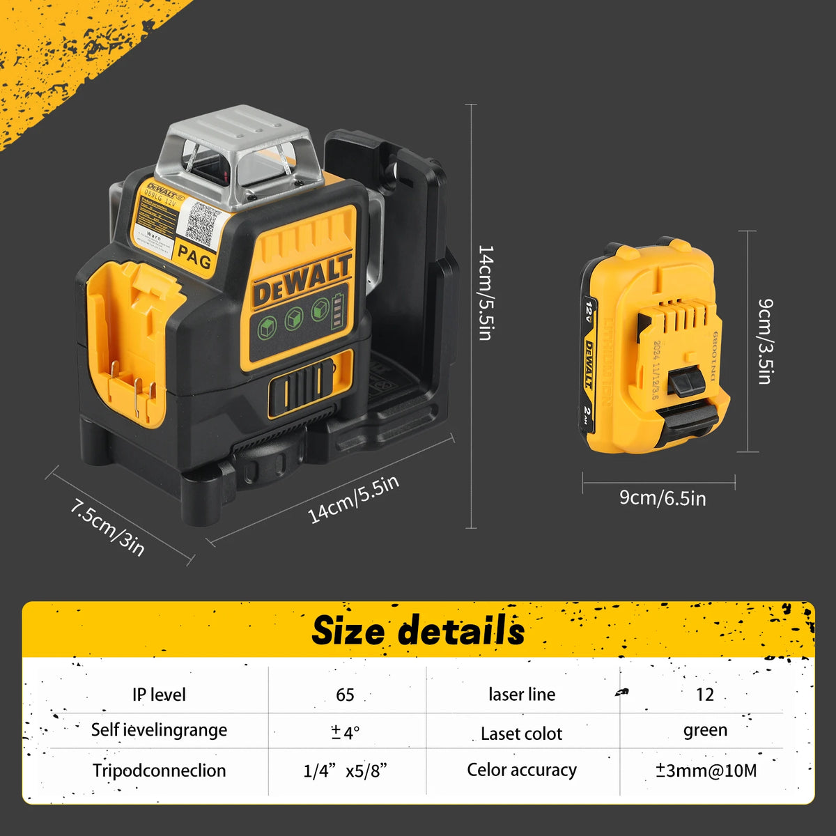 DEWALT 089 12-Line 3-Side 360° Green Laser Level 12V Strong Light