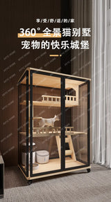 AA No panoramic cat villa household cat cage indoor solid wood balcony direct sales cat cage
