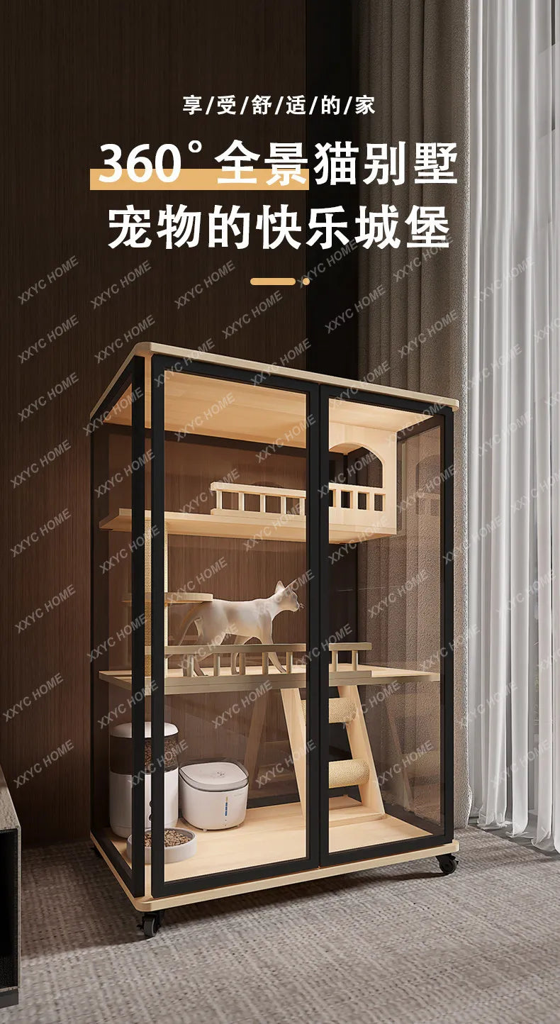 AA No panoramic cat villa household cat cage indoor solid wood balcony direct sales cat cage