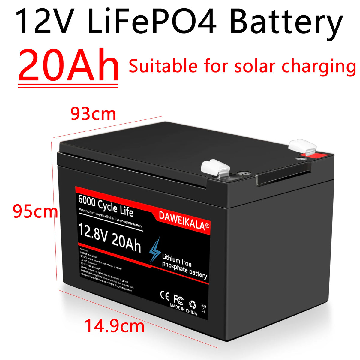 12V 20Ah Battery LiFePO4 DeepCycle Rechargeable Battery With 20A BMS For Solar Wind Power camping equipment Ride-on Toy