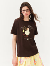 FSLE Fun and Youthful Women's Short Sleeve T-shirt 2026 Summer New Cute Casual Tops Cotton Contain Three Colors Printed T-shirt