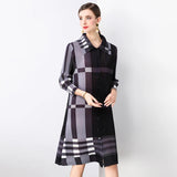 Autumn 2024 Arrival Miyake Fashionable Pleated Dress with Printed Stripes Chic Loose Collar Button Placket Color Locked Design