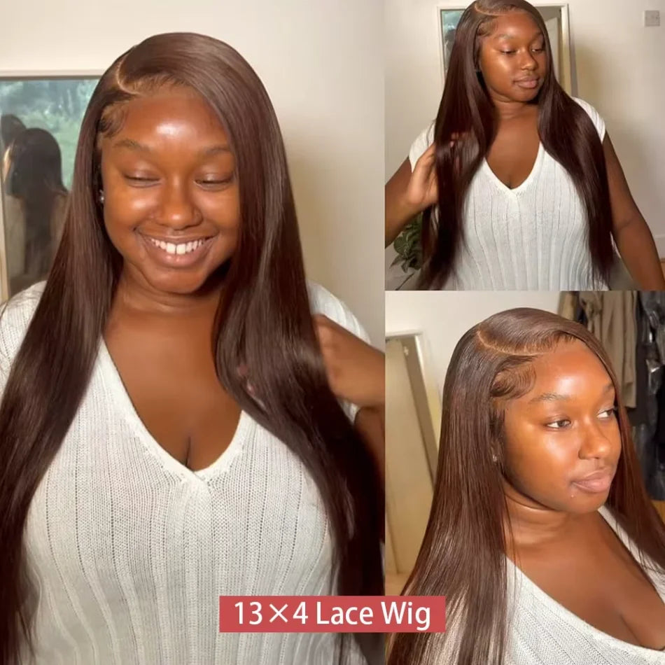 Chocolate Brown Straight 13X6 Hd Lace Frontal Wig Colored Human Hair 13X4 Lace Front Wigs For Women Preplucked 30 36 Inch