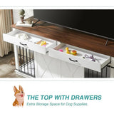 Wooden Double Dog Crate with Divider, Barn Door, and Waterproof Interior for Large Breeds, White