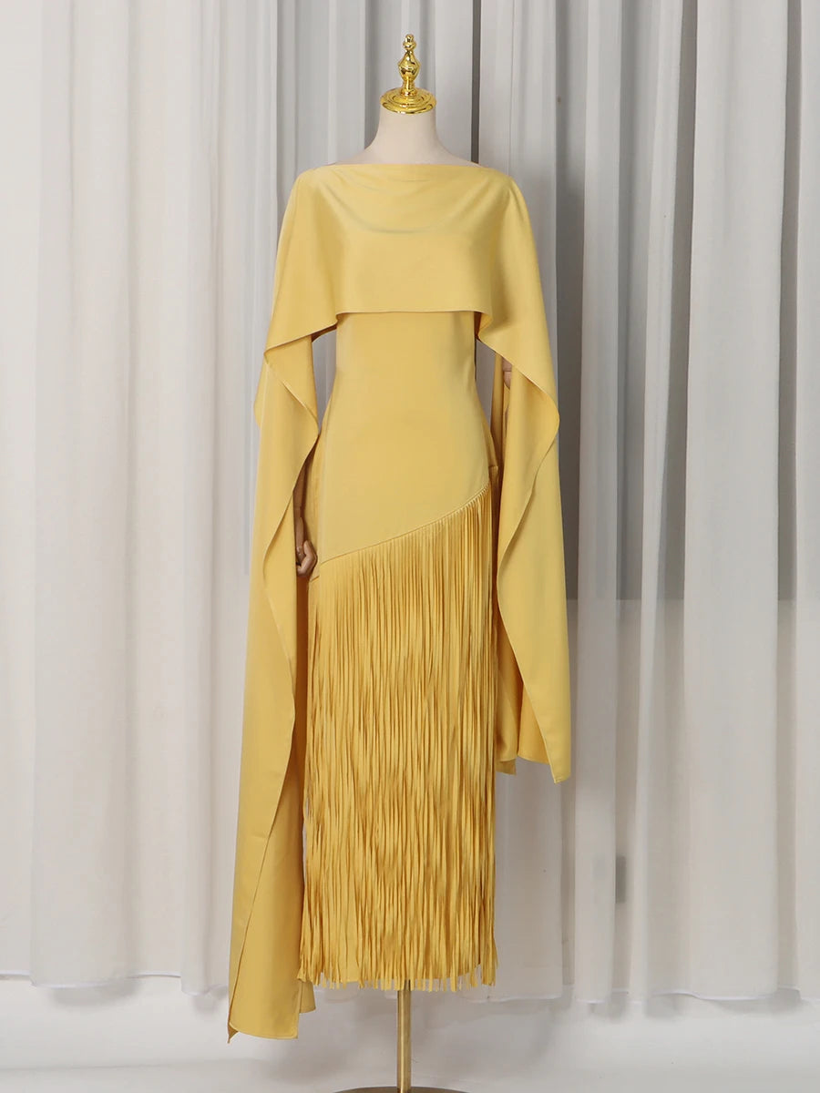 TWOTWINSTYLE Solid Loose Spliced Tassel Chic Dresses for Women O Neck Sleeveless Luxury Elegant Dress Female Summer Fashion New
