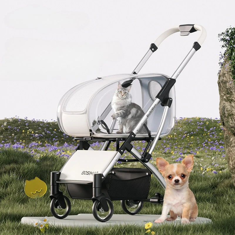 15kg Luxury Foldable Pet Stroller - Detachable Aluminum Frame Lightweight Carrier for Dogs/Cats All-Terrain Travel