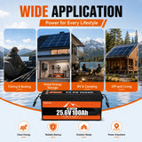 Buknuwo 24V 100Ah Bluetooth And Non-Bluetooth LiFePO4 Lithium Battery, Built-in 100A BMS Low Temperature Protection Capable Of Over 8000 Deep Cycles Support Parallel Battery And 1/2/4 Pack Available For Trolling Motor, Marine, RV, Solar