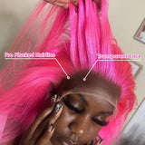 Pink Lace Front Human Hair Wigs Hd Straight 13x6 Lace Frontal Wig Pink Colored Human Hair Pre Plucked with Baby Hair 180 Density