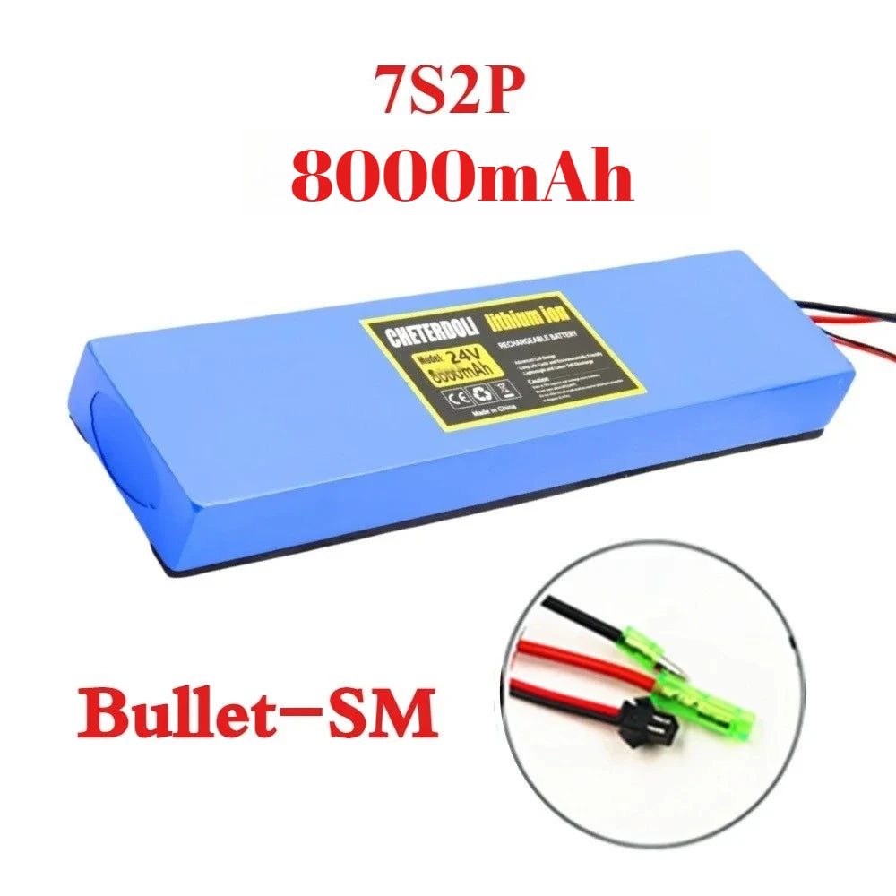 Aleaivy 24V 8000mAh 7S2P High-Capacity Li-ion Battery with Shock-Resistant Cotton, 29.4V 6Ah for Bicycles