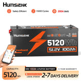 Humsienk 48V 100Ah LiFePO4 Battery Designed For Golf Cart 200A BMS 5120Wh Smart Bluetooth Monitor With 5-Year Warranty/ UL 1973