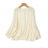 2026 Women's Fashion Spring New Clothing 30% Natural Mulberry Silk Velvet Round Neck Long Sleeve Solid Color Versatile T-shirt