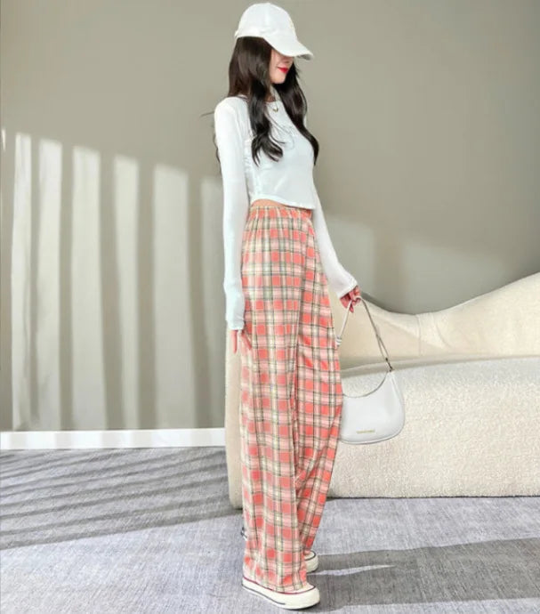 Ins Trendy Korean Style Women Ice Silk Straight Pants, Spring Autumn New Draped Slim All-Match Student Commute Trousers