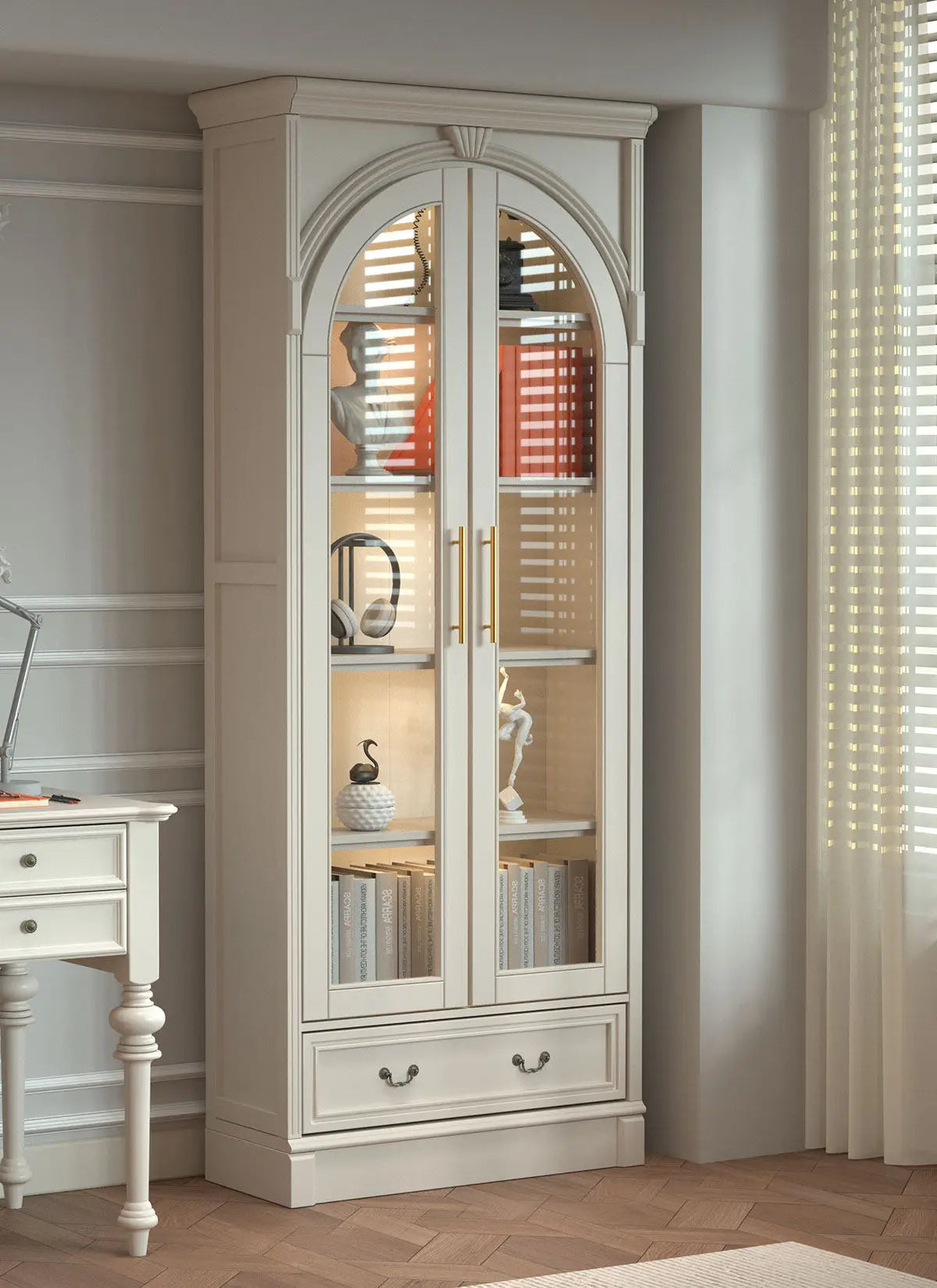 Retro arched free combination whole wall to living room cabinet bookcase