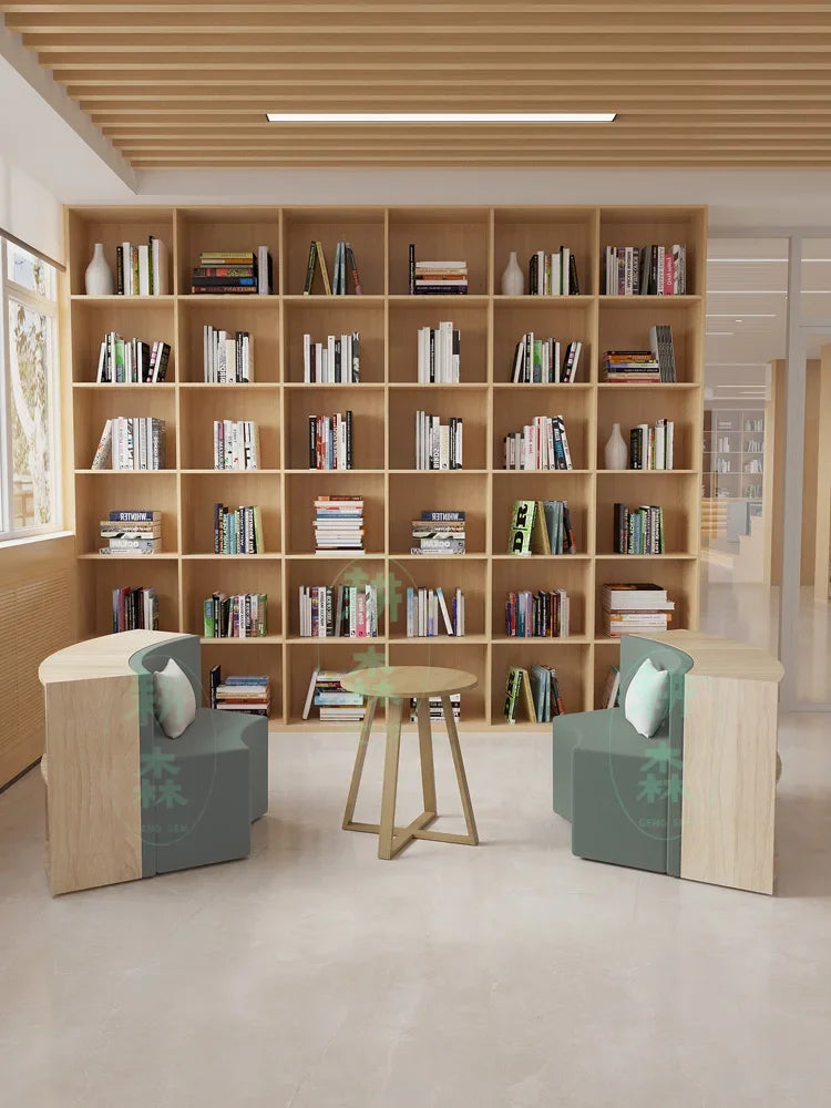 Creative S-shaped library bookcase integrated curved sofa picture book library school storage multi-functional rest area