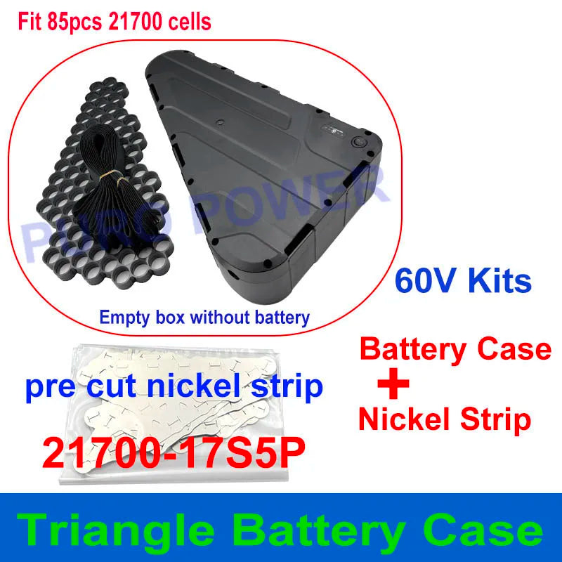 Triangular Battery Box Fits 85pcs 21700 Cells Triangle Case 36V 48V 52V 60V 72V Pre Cut Nickel Strip for DIY EBike Battery Pack
