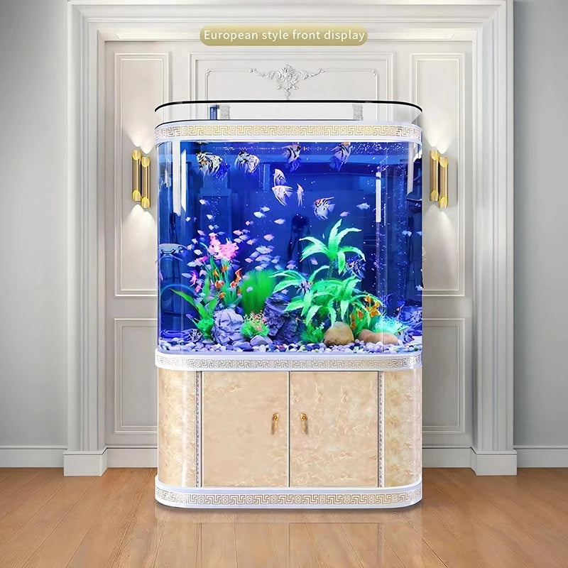 All-in-One AquariumStylish Double Rounded Corner Glass Bar Aquarium Perfect Eco-Aquarium Home Office Decoration Saltwater Freshw