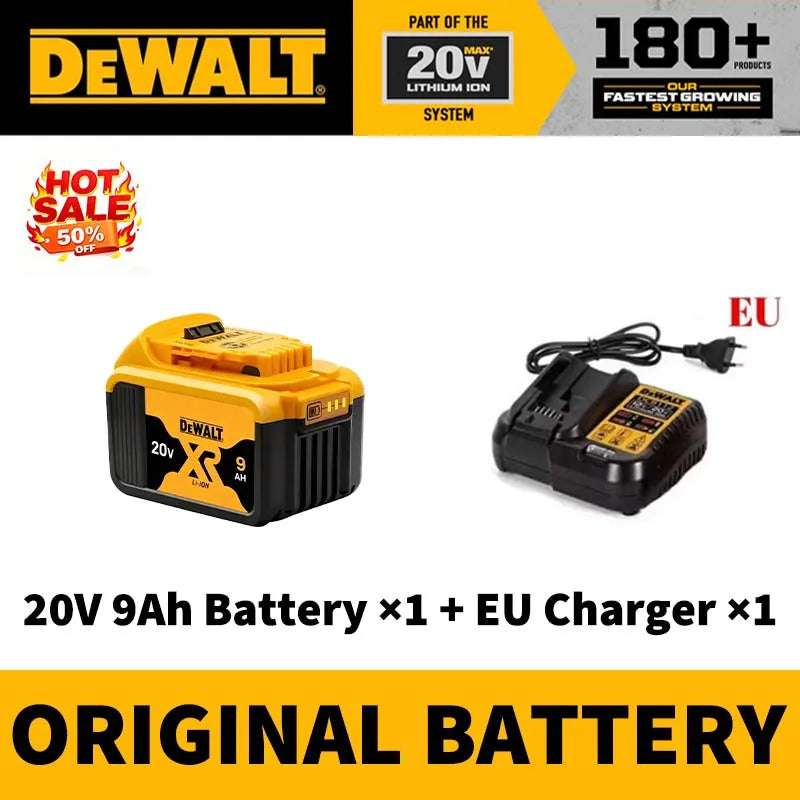 100% Original Dewalt 20V Battery 2AH 9AH Li-Ion Replacement Battery Charger Combo DCB202 DCB609 DCB209 DCB206 Power Tool Battery