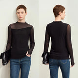 Amii Minimalism Mesh T-shirts For Women 2026 Autumn New Office Lady Half-high Neck Micro Perspective Slim Retro Shirt 12423055