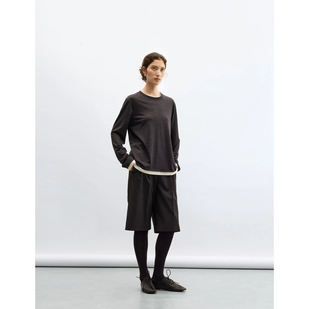 100% Wool~Fake Two-Piece T-Shirt, Women's Long-Sleeved Top, Soft and Loose base layer